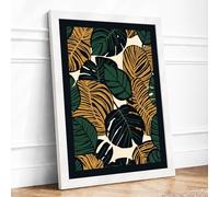 Tropical Leaf Pattern Botanical Framed Wall Art Print A3 (42×29.7cm) White, Wall Decor for Living Room, Bedroom, Office & Home, Ready to Hang, Art Gift