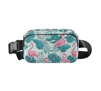 Tropical Leaf Pink Flamingo Fanny Pack for Women Men, Bumbag Crossbody Waist Packs with Adjustable Strap Belt Bag for Travel Workout Hiking