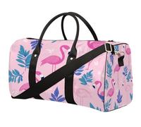 Tropical Leaf Pink Flamingo Foldable Travel Duffle Bag Waterproof Sports Gym Bag with Shoulder Straps