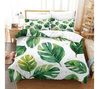 Tropical Leaf Plant Pattern Duvet Cover 3 PCS Hotel Quality Quilt Cover Bedding Set Bed Covers with Pillowcases with Zipper Closure Hypoallergenic Soft Breathable Microfiber Single（140x200cm）