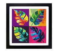 Tropical Leaf Pop Art Framed Print | 18x18 Inch Black Framed Wall Art | Ready to Hang | Pop Art Floral Picture | Living Room Bedroom Lounge Office