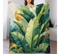 Tropical leaf print fleece throw blanket soft microfiber home decor | 60x80inchplush microfiber touch lightweight warmth sofa bed accent modern botanical design