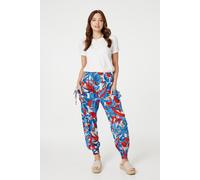 Tropical Leaf Print Harem Pants Izabel London Blue 16