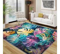 Tropical Leaf Rugs Living Room Large 200x300 - Bright Monstera Bedroom Rug, Colourful Plant Botanical Washable Non Slip Low Pile Carpet, Tropical Leaf Home Decor