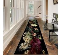 Tropical Leaf Runner Rug,60x150cm, Summer Jungle Natural Plant Palm Leaf Long Hallway Rugs, Non-Slip Washable Monstera Black Kitchen Carpet, Soft Low Pile Rugs for Living Room Laundry Room Bathroom