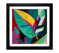 Tropical Leaf Suprematism No.7 Framed Print | 18x18 Inch Black Framed Wall Art | Ready to Hang | Modern Floral Picture | Living Room Bedroom Lounge Office