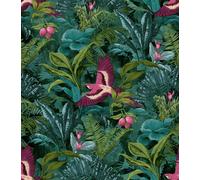 Tropical Leaf Wallpaper Green Animal Print Birds Floral Tree Botanical Jungle