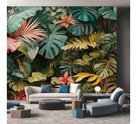 Tropical Leaf Wallpaper, Green Monstera Wallpaper for Living Room, Bedroom, Non-Woven Decor Wall Paper, Photo Dining Room, Hallway, Lounge, Mural Large 3D Home Decor 350 x 256 cm Qii37