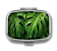 Tropical Leafy Dew on Leaves Pill Box 2 Compartment Portable Medicine Pill Case Travel Pill Organizer for Pocket Purse