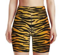 Tropical Leave Flower Butterfly Women's High Waist Yoga Shorts Biker Shorts Workout Athletic Running Hiking Gym, Tiger Skin Black Gold, M