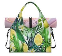 Tropical Leave Flower Lemon Sports Duffle Bag with Shoe Compartment Tropical Weekend Overnight Bags Tote Cabin Luggage Bag for Gym Yoga Travel