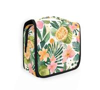 Tropical Leaves and Flowers toiletry bags for traveling with hanging hook stylish skincare bag Vertical Free-Standing