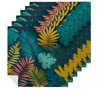 Tropical Leaves And Palm Tree Branches Cloth Napkins Set of 6, Square Premium Reusable Washable Polyester Table Linen Napkin for Dinner Party