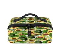 Tropical Leaves Avocado Travel Makeup Bag Portable Avocado Pattern Waterproof Pouch Open Flat Toiletry Bags Toiletries Cosmetics Traveling Organizer for Women Men