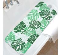 Tropical Leaves Bathtub Mat Non Slip, Boho Bath Tub Mat Baby Bath Mats for Bathroom Anti Slip Shower Mats for Inside Shower, Green Plants Bathmat with Suction and Drain Holes Machine Washable, 40″x16″