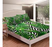 Tropical Leaves Bedding Sheet Palm Leaf Fitted Sheet for Kids Boys Girls Botanical Nature Plaid Single Size