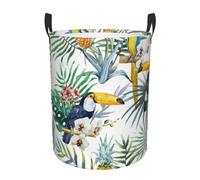 Tropical Leaves Bird Collapsible Oxford Fabric Laundry Hamper, Waterproof With Handles - Foldable Storage Basket For Bedroom, Bathroom, Kitchen, Nursery, Car & Toys