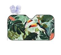 Tropical Leaves Bird Print Car Windshield Sun Shade, Foldable Foil Sun Shade Car Windshield Cover All Weather Universal Fit Auto Car Trunk SUV, 130x70 CM