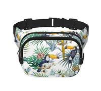 Tropical Leaves Bird Print Unisex Square Double Layer Waist Bag Crossbody Fanny Pack Travel Workout Accessory, Black, One Size, Black, One Size