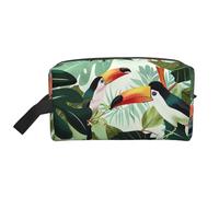 Tropical Leaves Bird Printed Cosmetic Case with Handle, Lightweight Compact Storage for Makeup, Toiletries & Gadgets, Make up Organiser for Travel, School, Work