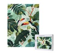 Tropical Leaves Bird Printed Jigsaw Puzzle with Storage Box, Wooden Puzzle for Adults and Kids, 500 Pieces Family Fun Decorative Game