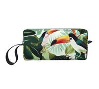 Tropical Leaves Bird Printed Makeup Bag with Handle, Lightweight Portable Cosmetic Organiser for Travel, Gym & Daily Use â€“ Gift for Women Girls