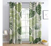 Tropical Leaves Blackout Curtains for Bedroom - Palm Leaf Monstera Green Leaf Living Room Curtains 66x90 Eyelet - Soft Thermal Insulated Patterned Drapes for Windows - 2 Panels