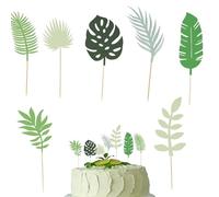 Tropical Leaves Cake Topper, 7 PCS Hawaiian Cake Decorations, Stitch cake Topper, for Jungle Theme Party, Birthday, Wedding Cakes Decoration