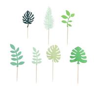 Tropical Leaves Cake Topper - Jungle Theme Birthday Decoration - 7 PCS Green Palm Leaf Cake Toppers - Perfect for Cake Decorations, Party Supplies & Events