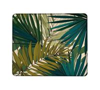 Tropical Leaves Desk Mouse Pad, Green Palm Leaf Design Stitched Edge Mousepad, Rubber Non-Slip Washable Gaming Mouse Pad for Home and Office Computer, Laptop Square 8x10 Inch