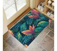 Tropical Leaves Door Mats Indoor 60 X 90 Cm, Forest Plantsdurable Interior Doormat, Non Slip Floor Mat Welcome Entrance Doormats Machine Washable Low Profile Doormat Emerald Green