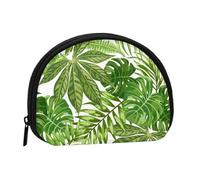 Tropical Leaves Exotic Palm Foliage Jungle Fashion Plant Nature GreenSmall Makeup Sanitary Napkin Storage Bag,Women's Cosmetic Coin Purse