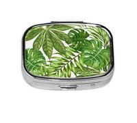 Tropical Leaves Exotic Palm Foliage,Meta Pill Box 2 Compartment Medicine Case,Portable Organizer