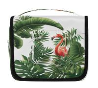 Tropical Leaves Flamingos Travel Toiletry Bag for Women Men Girls Boys Kids Makeup Cosmetic Bag Hanging Wash Bag Toiletries Organizer Shower Bag