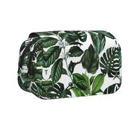 Tropical Leaves Flip-Top Double-Layer Pencil Case,Large Capacity (Holds 50 Pens/Pencis),Full-Print Durable Polyester School Office Supplies