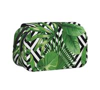 Tropical Leaves Flip-Top Double-Layer Pencil Case,Large Capacity (Holds 50 Pens/Pencis),Full-Print Durable Polyester School Office Supplies