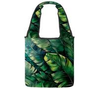 Tropical Leaves Green Pattern Canvas Tote Bag for Women, Reusable Grocery Shopping Cloth Bag with Wide Handle