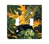 Tropical Leaves Light Switch Cover Plate, Cat in Greenery, Summer Decor for Home and Office, Thermoplastic Wall Plate, Standard Size Double Toggle