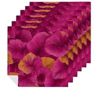 Tropical Leaves Magenta And Yellow Hues Cloth Napkins Set of 6, Square Premium Reusable Washable Polyester Table Linen Napkin for Dinner Party