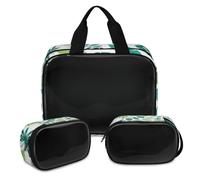 Tropical Leaves Makeup Bag for Women Men, Palm Leaves Translucent Cosmetic Bag Wash Pouch Shower Bag 3 Pcs Travel Toiletry Toiletries Cosmetic Organizer