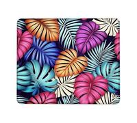 Tropical Leaves Mouse Pad, Colorful Monstera Leaves Design, Summer Botanical Mousepad, Non-Slip Rubber Gaming Desk Mat for Home and Office, Stylish Computer Accessory Square 8x10 Inch