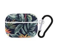 Tropical Leaves Pattern AirPods Pro 2 Case Cover, Shockproof Hard Shell Protective Case for Women Men, Compatible with Airpod Pro Case 2nd/1st Generation with Keychain-White