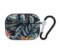 Tropical Leaves Pattern AirPods Pro 2 Case Cover, Shockproof Hard Shell Protective Case for Women Men, Compatible with Airpod Pro Case 2nd/1st Generation with Keychain-Black
