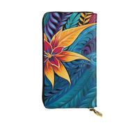Tropical Leaves Pattern for Tribal Design Leather Wallet RFID Blocking Credit Card Case Large Capacity Money Organizer with Zipper Pocket - Slim Minimalist Cash Wallet for Men Women Phone Clutch Gift