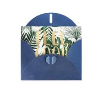 Tropical Leaves. Pearl Paper Holiday Greeting Card With Envelopes Weddings Party Birthday Invitations Wishes