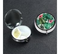 Tropical Leaves Pill Case 3 Compartment Pill Box Portable Metal Pill Organizer Cute Travel Pill Container Vitamin Organizer for Purse Pocket Travel Gift
