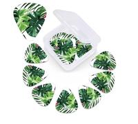 Tropical Leaves Print Guitar Picks 12 Pack Guitar Plectrums with Storage Box Bass Picks For Acoustic Guitar Bass Electric Ukulele Includes 0.46mm, 0.71mm, 0.96mm