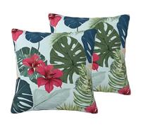 Tropical leaves -Print Imitation Linen Pillowcase Set Of 2 - Breathable Reversible Covers Hidden Zipper For Sofa & Bed Decor.24"x24"