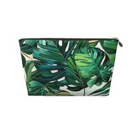 Tropical Leaves Print Makeup Bag, Small Travel Cosmetic Bag Toiletry Bag Portable Makeup Pouch with Gold Zipper for Women Girls