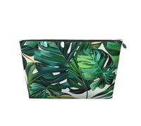 Tropical Leaves Print Makeup Bag, Small Travel Cosmetic Bag Toiletry Bag Portable Makeup Pouch with Silver Zipper for Women Girls